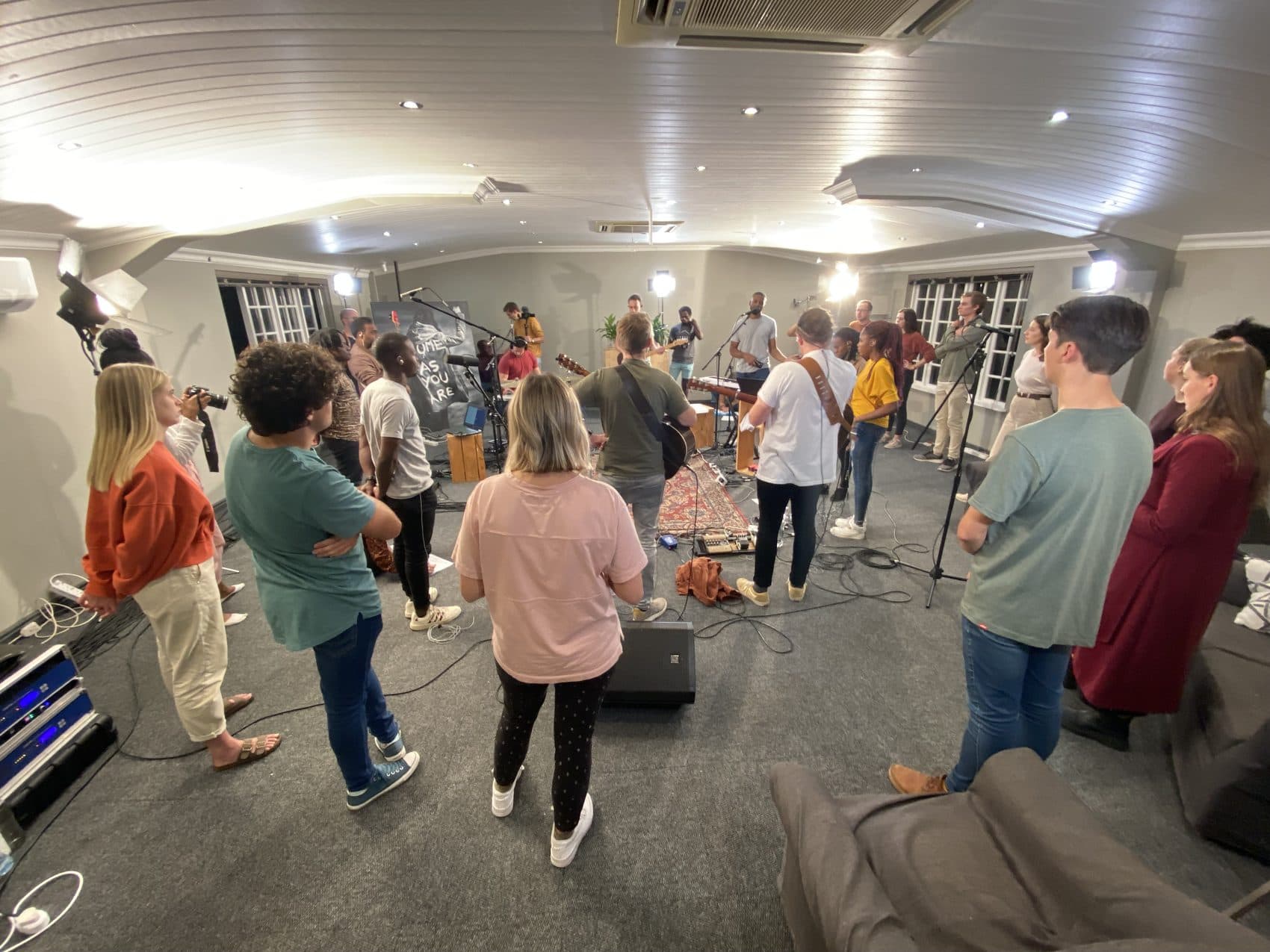 Worship gathering with live sound
